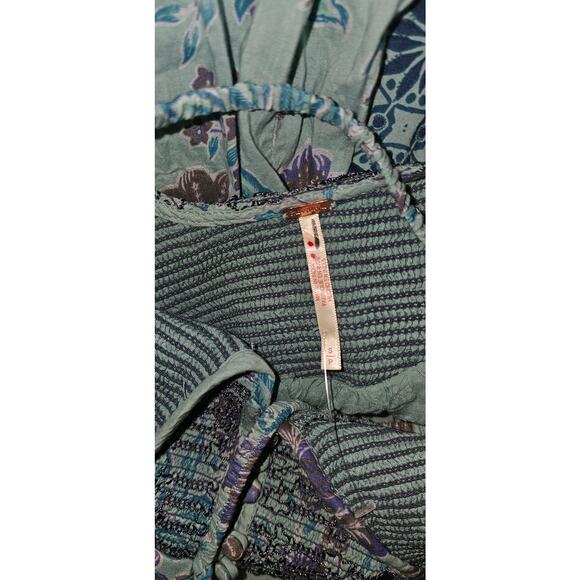 New FREE PEOPLE A New Way Floral Maxi Dress $168 SMALL Teal Smocked - Picture 6 of 7